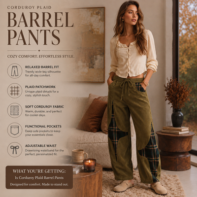 Corduroy Plaid Barrel Pants