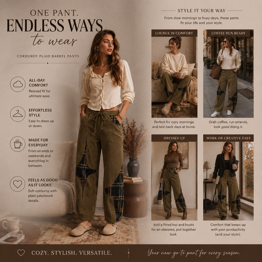 Corduroy Plaid Barrel Pants