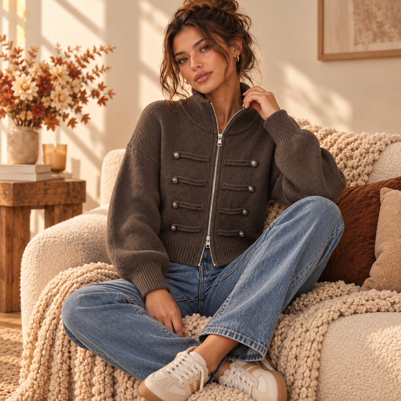 Double zip knit cardigan product photo