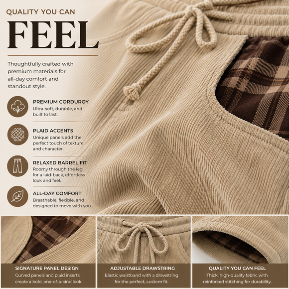 Corduroy Plaid Barrel Pants product image