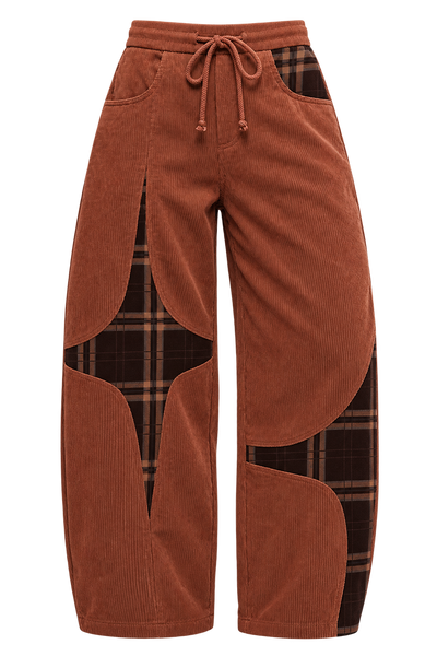 Corduroy Plaid Barrel Pants