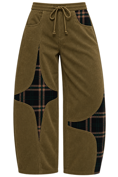 Corduroy Plaid Barrel Pants