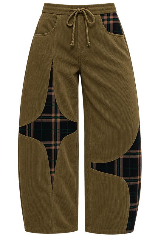 Corduroy Plaid Barrel Pants