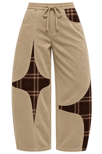 Corduroy Plaid Barrel Pants