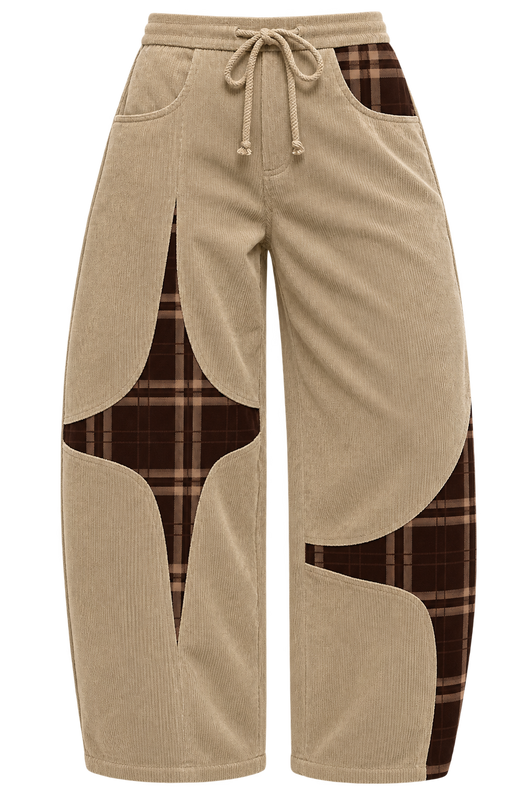 Corduroy Plaid Barrel Pants