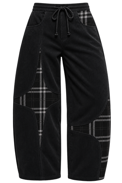 Corduroy Plaid Barrel Pants