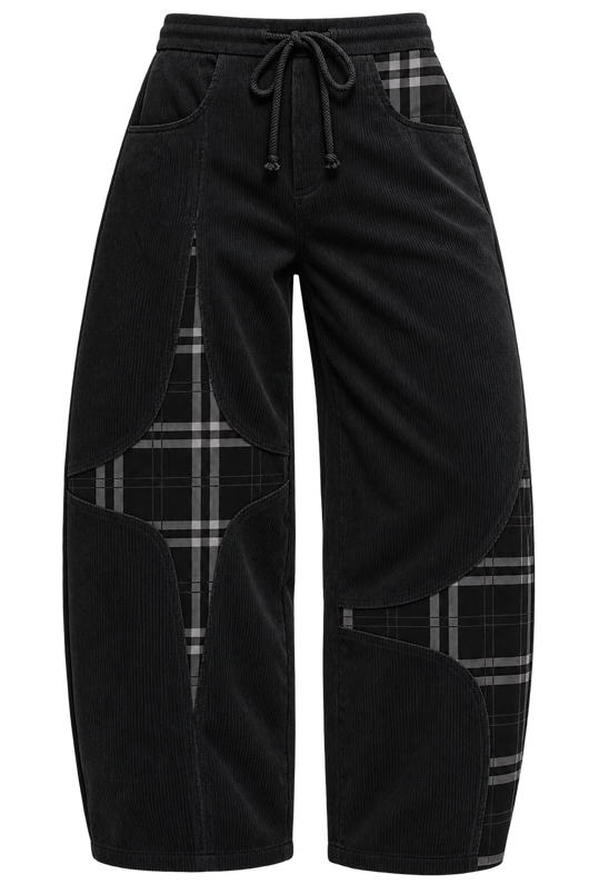 Corduroy Plaid Barrel Pants